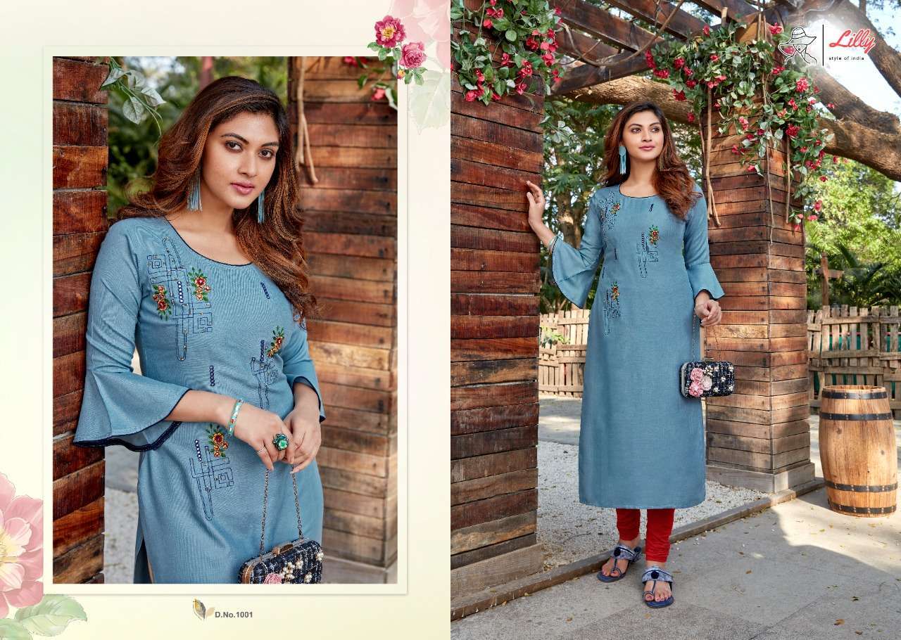 lilly senorita series 1001-1009 Rayon Embroidered Work Kurtis with Handwork touched