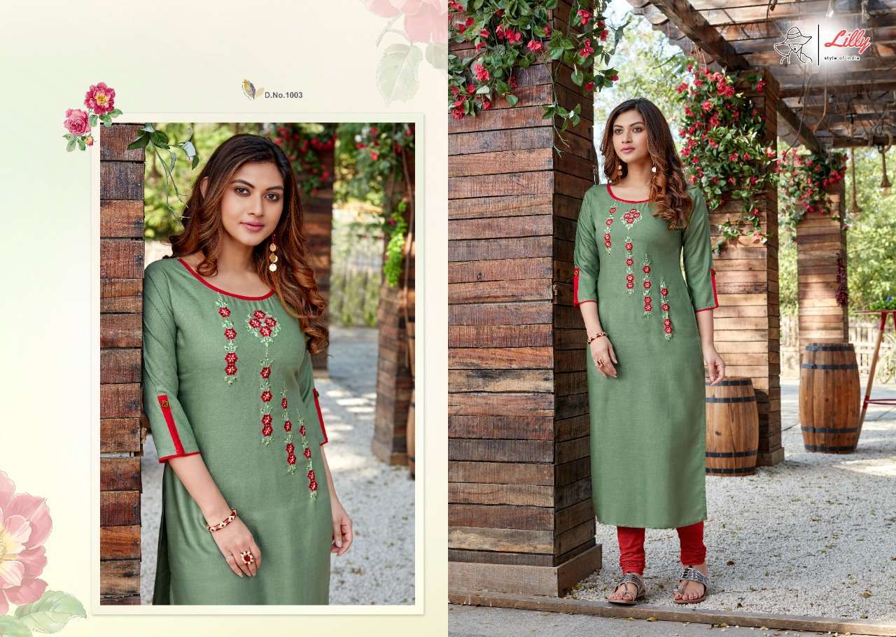 lilly senorita series 1001-1009 Rayon Embroidered Work Kurtis with Handwork touched
