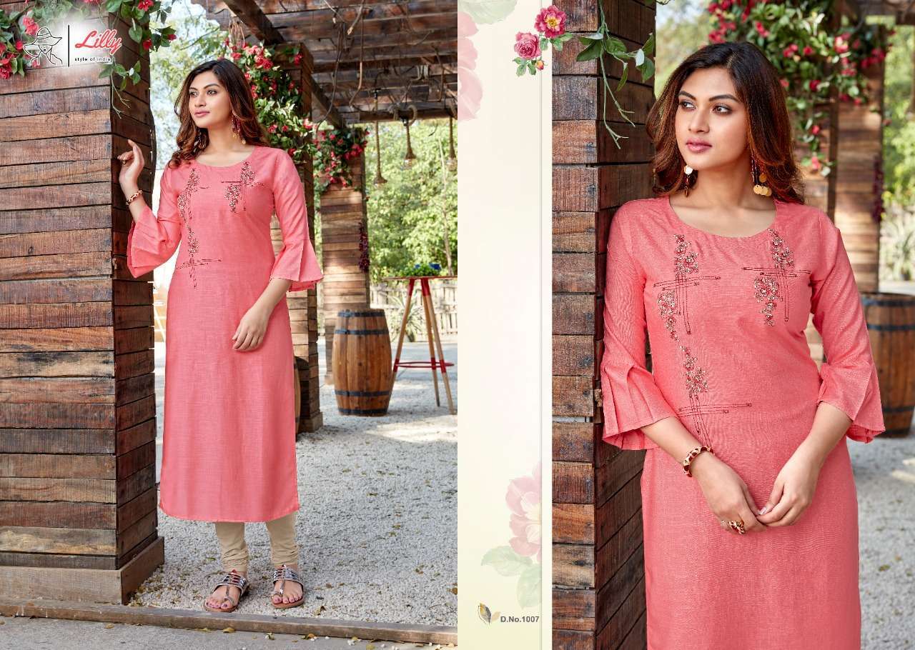 lilly senorita series 1001-1009 Rayon Embroidered Work Kurtis with Handwork touched