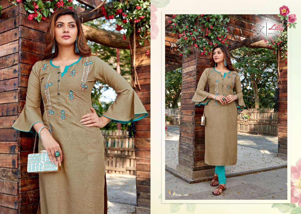 lilly senorita series 1001-1009 Rayon Embroidered Work Kurtis with Handwork touched