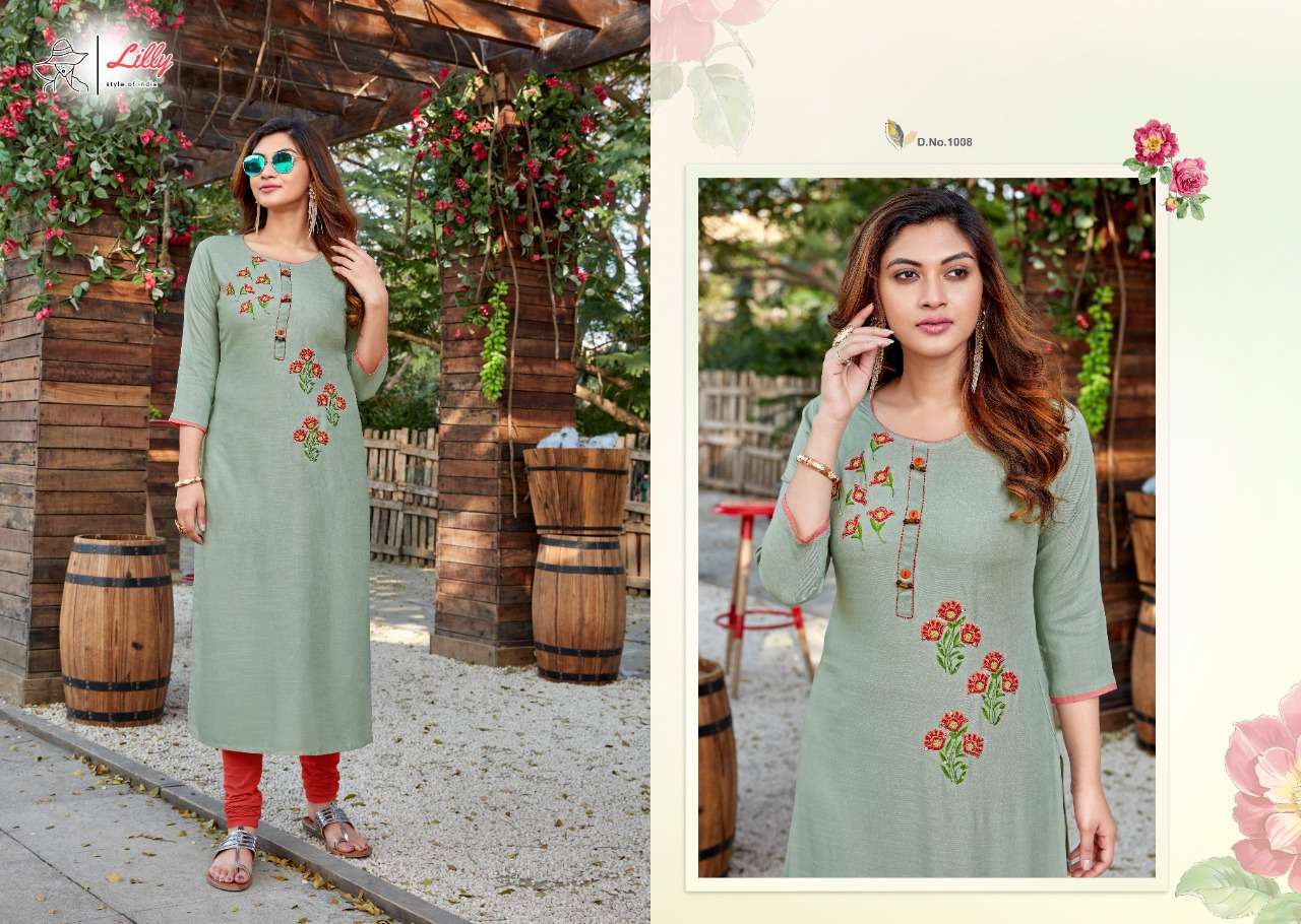 lilly senorita series 1001-1009 Rayon Embroidered Work Kurtis with Handwork touched