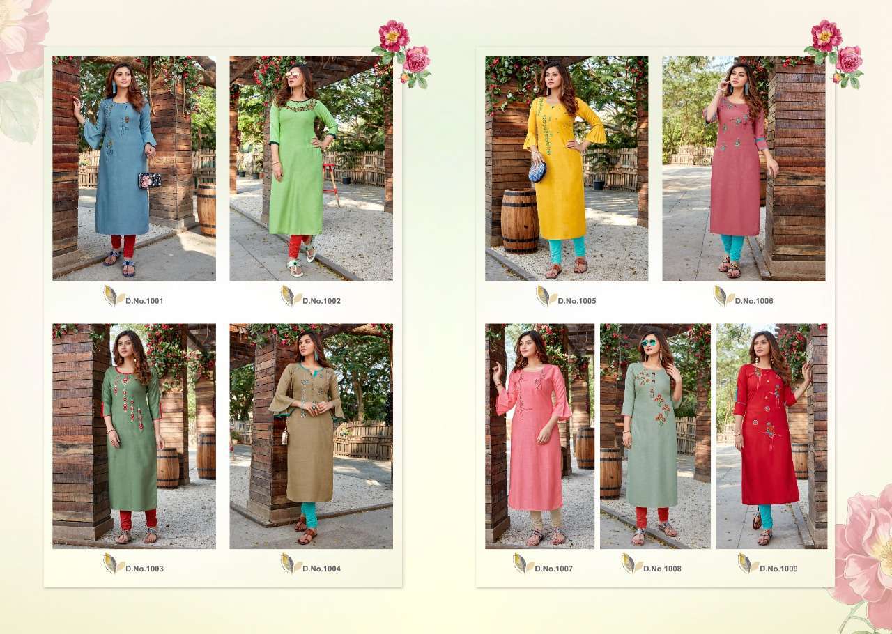 lilly senorita series 1001-1009 Rayon Embroidered Work Kurtis with Handwork touched