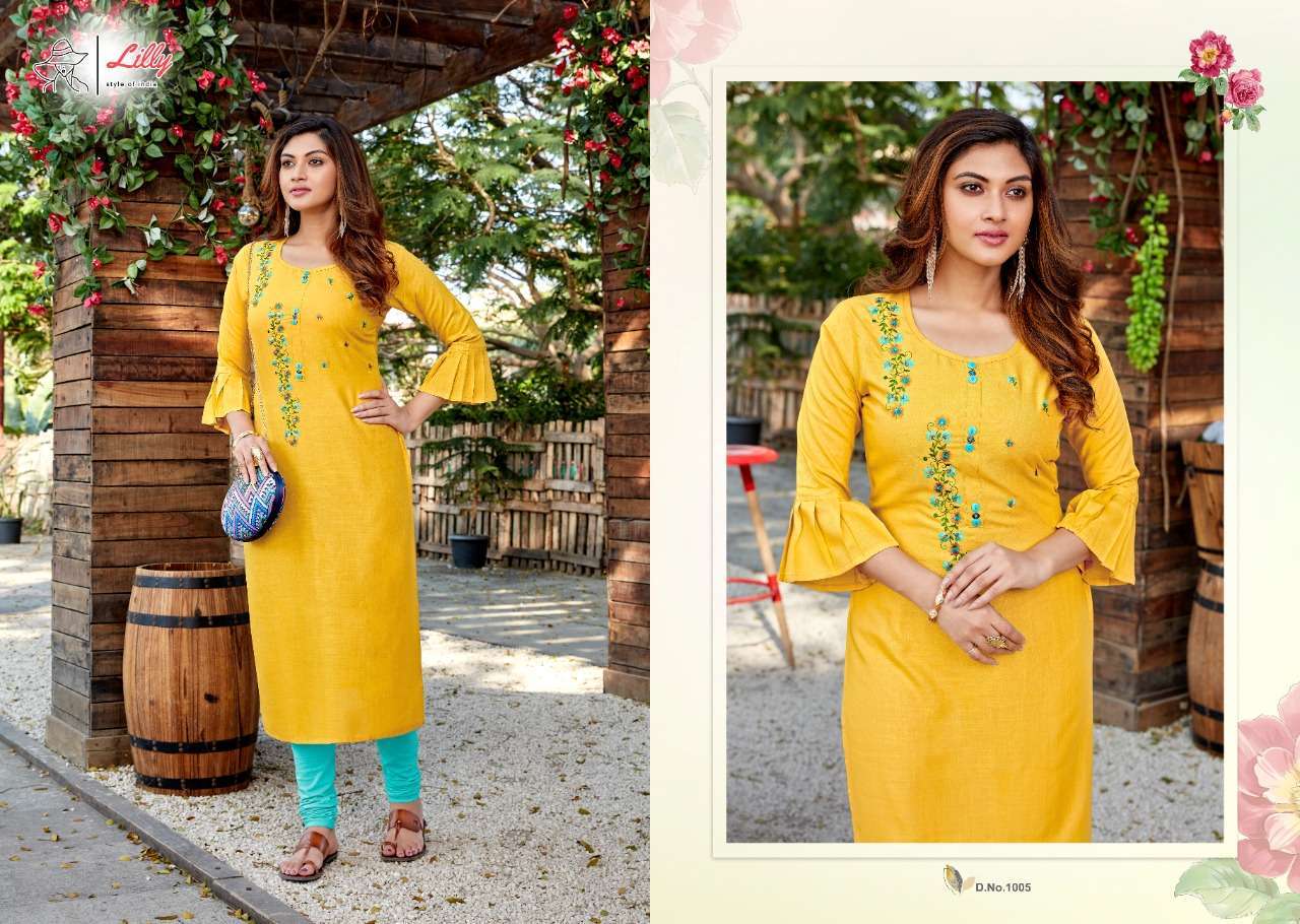 lilly senorita series 1001-1009 Rayon Embroidered Work Kurtis with Handwork touched