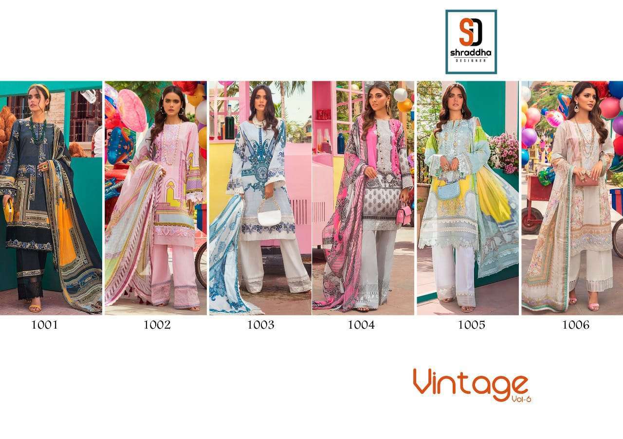 shraddha vintage vol 6 series 1001-1006 lawn cotton Pakistani suit