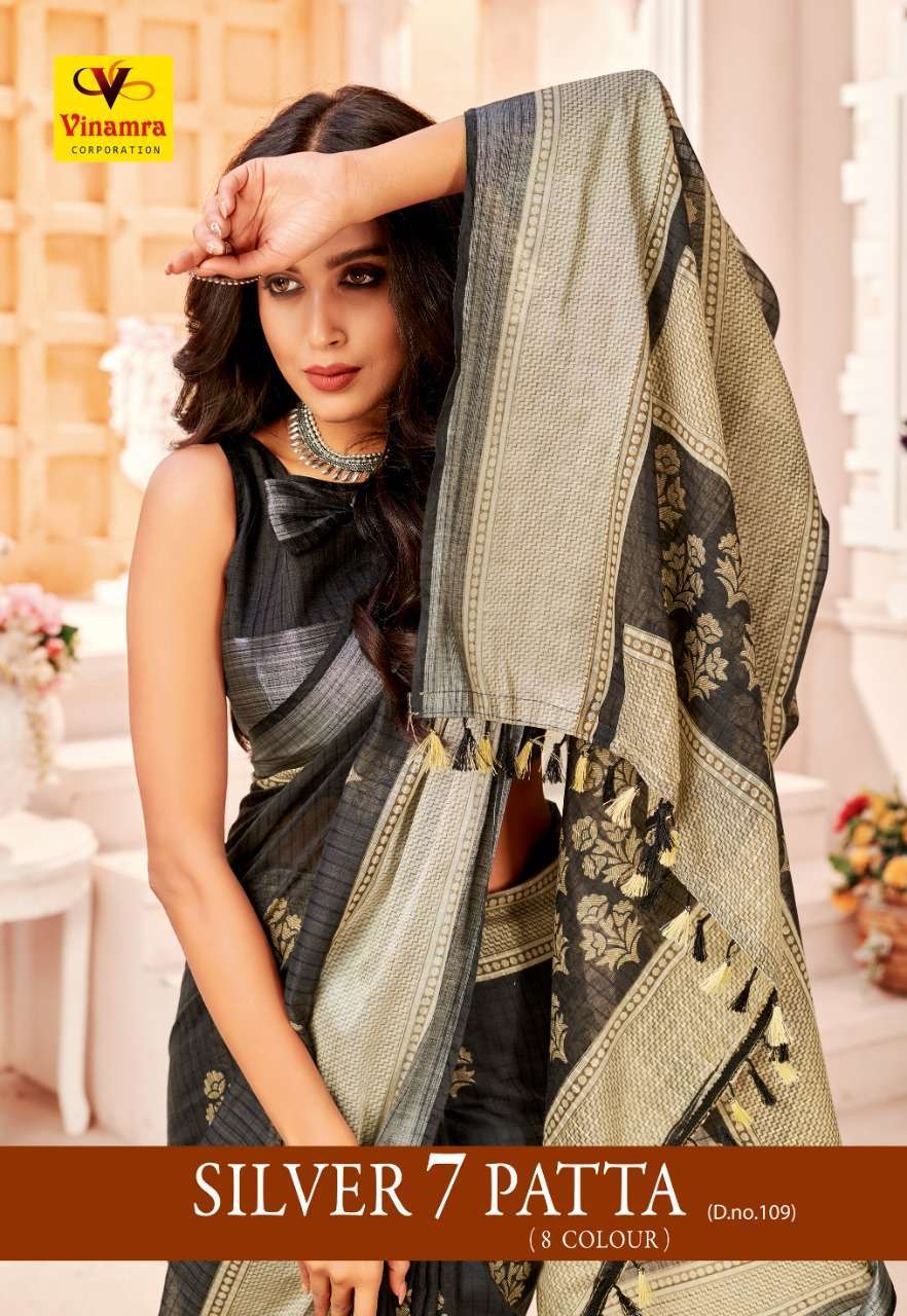 vinamra corporation silver 7 patta series 109 cotton zari silver patta saree