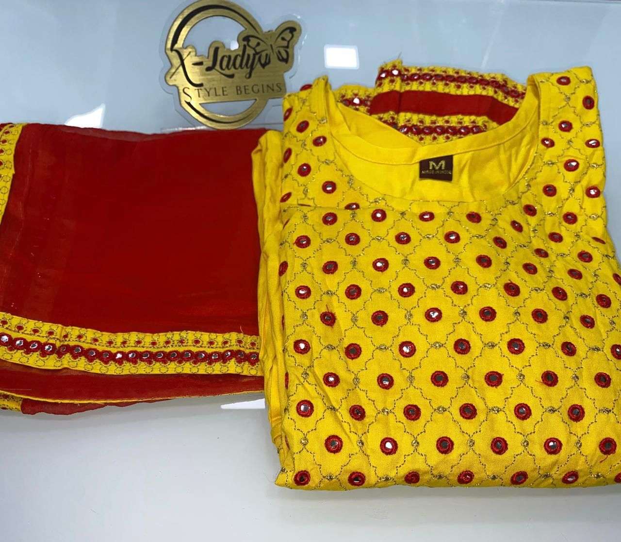 X-LADY 2 COLORS DESIGNER PREMIUM HEAVY RAYON SLUB KURTI WITH DUPATTA 