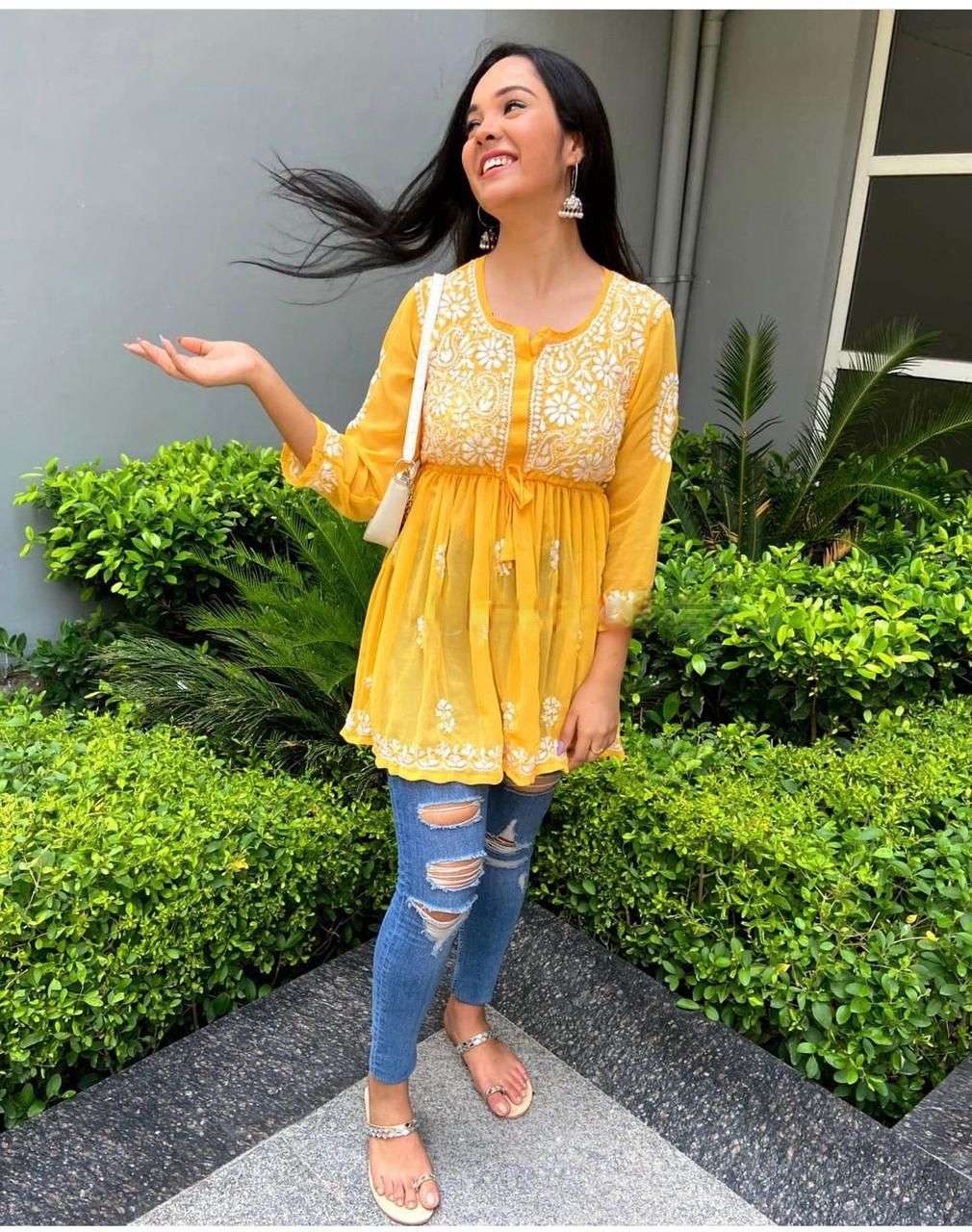 X-LADY BEAUTIFUL 9 COLORS DESIGNER FAUX GEORGETTE SHORT KURTI STYLE TOP