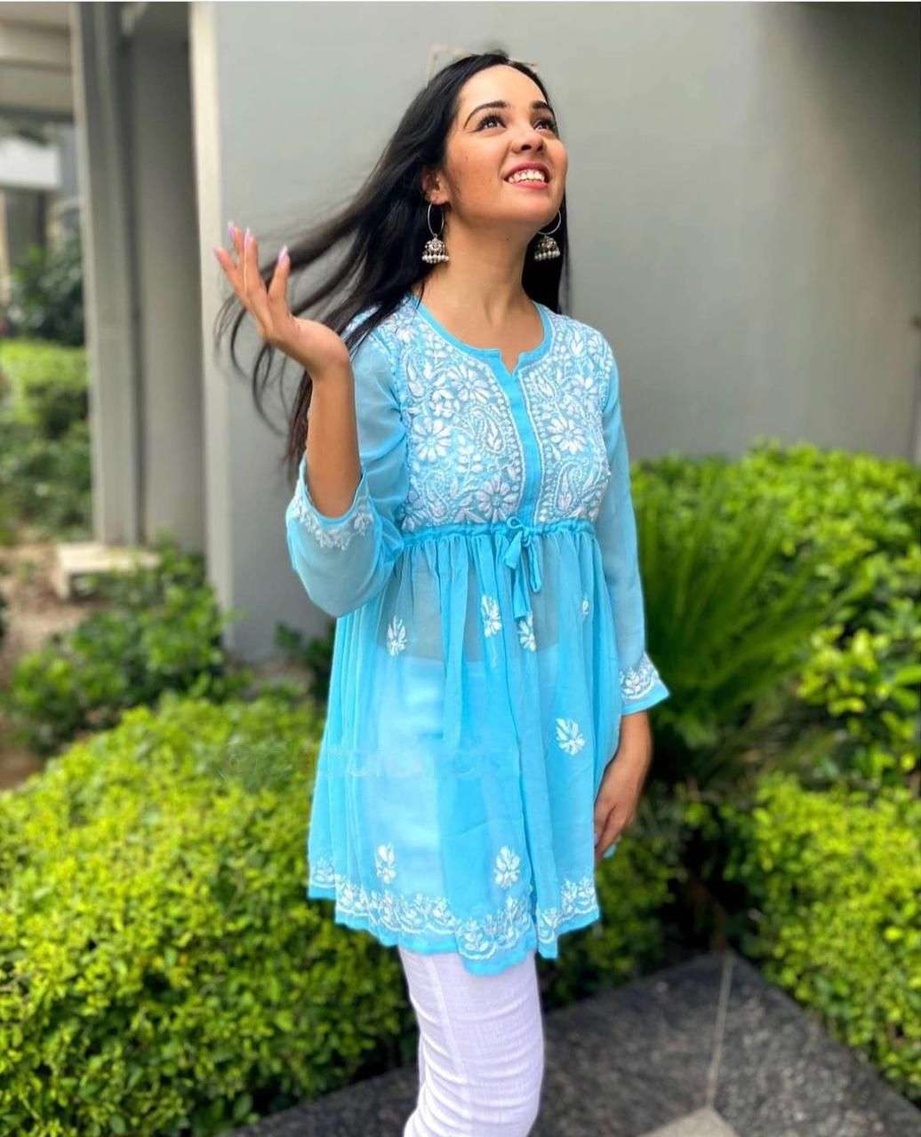 X-LADY BEAUTIFUL 9 COLORS DESIGNER FAUX GEORGETTE SHORT KURTI STYLE TOP
