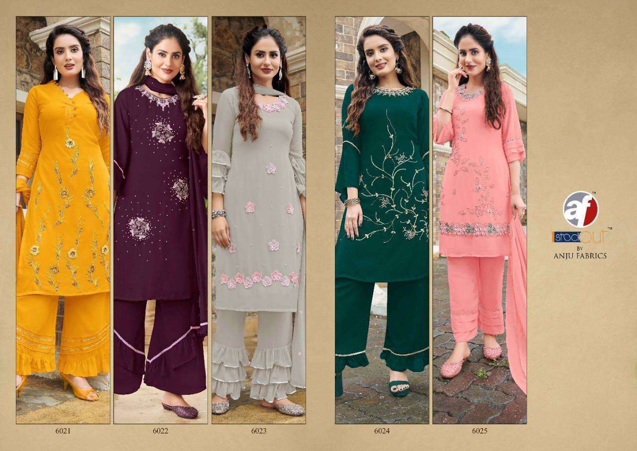 anju fab sorted series 6021-6025 heavu faux georgette suit