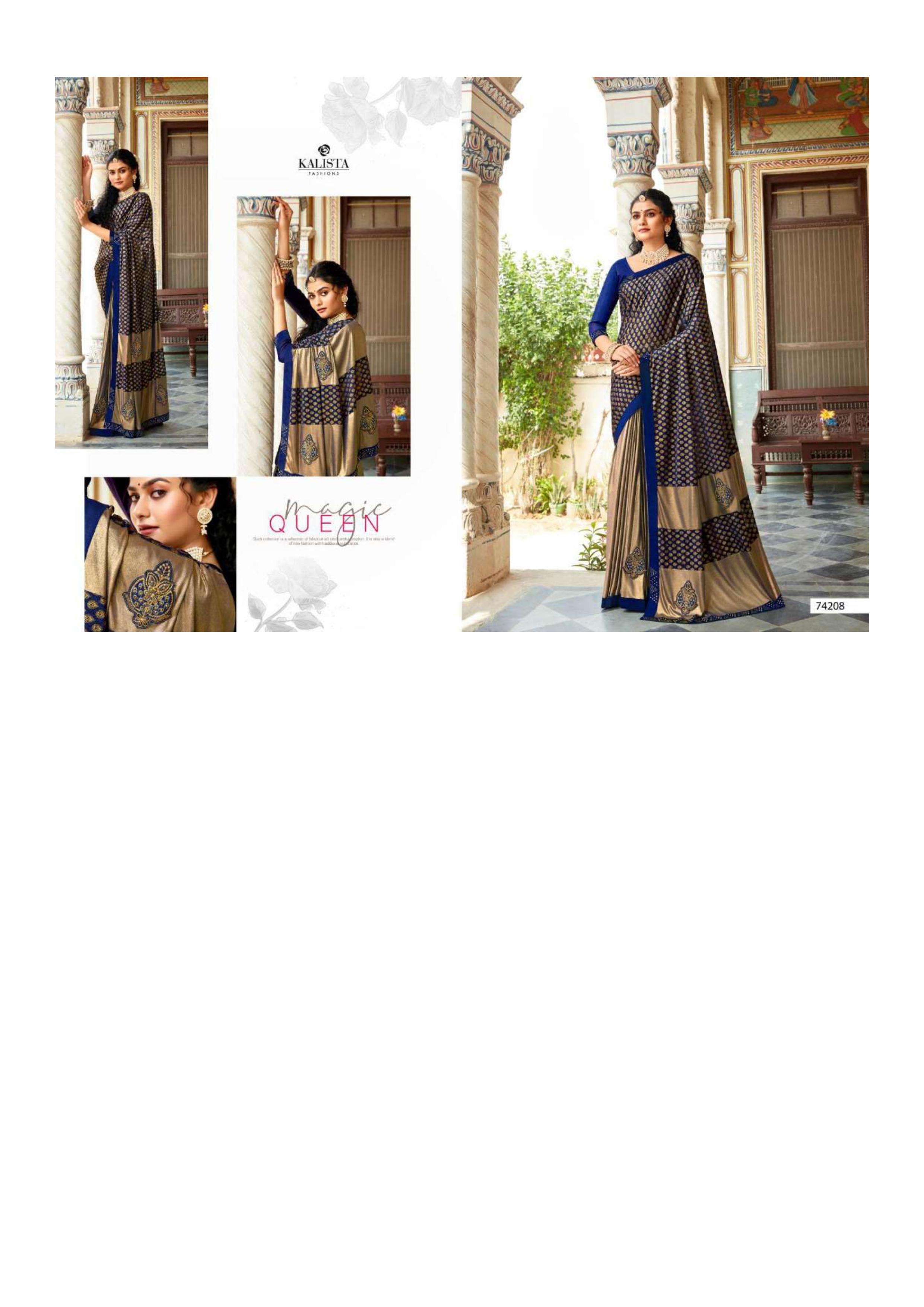 kalista cadbury vol 2 series 74207-74212 Heavy export quality Lycra with Foil saree