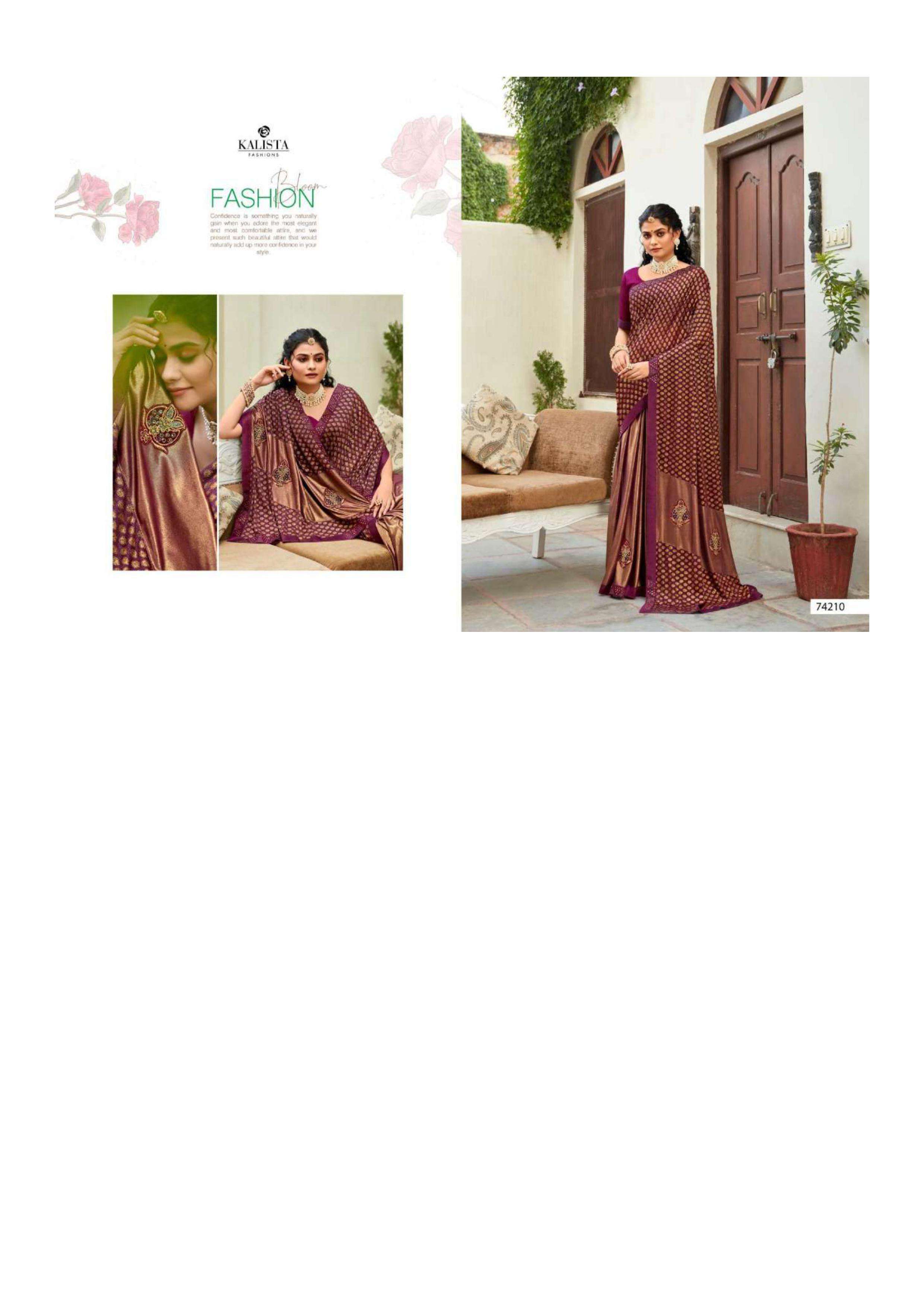 kalista cadbury vol 2 series 74207-74212 Heavy export quality Lycra with Foil saree