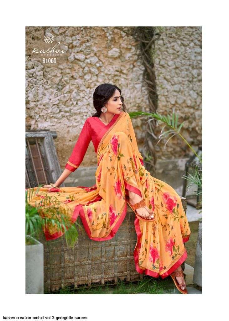 kashvi orchid vol 3 series 91001-91010 Major Georgette With Fancy Lace saree