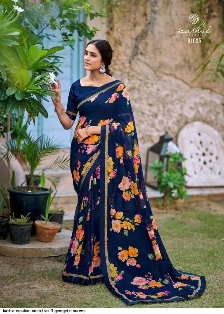 kashvi orchid vol 3 series 91001-91010 Major Georgette With Fancy Lace saree
