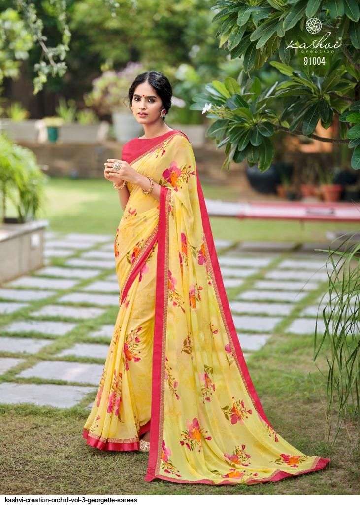 kashvi orchid vol 3 series 91001-91010 Major Georgette With Fancy Lace saree