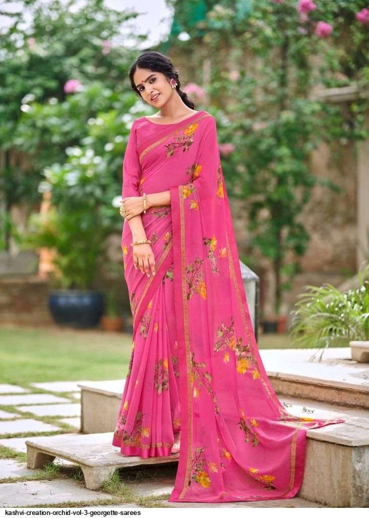 kashvi orchid vol 3 series 91001-91010 Major Georgette With Fancy Lace saree