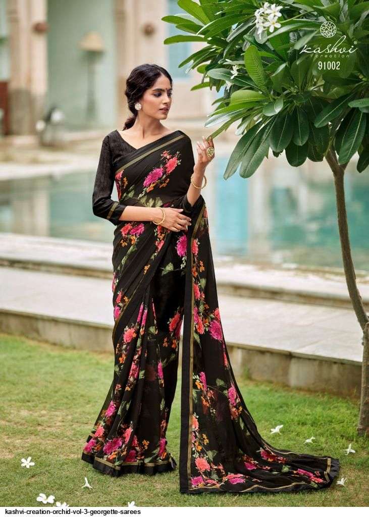 kashvi orchid vol 3 series 91001-91010 Major Georgette With Fancy Lace saree