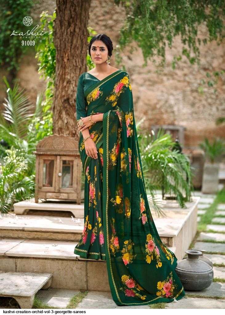 kashvi orchid vol 3 series 91001-91010 Major Georgette With Fancy Lace saree