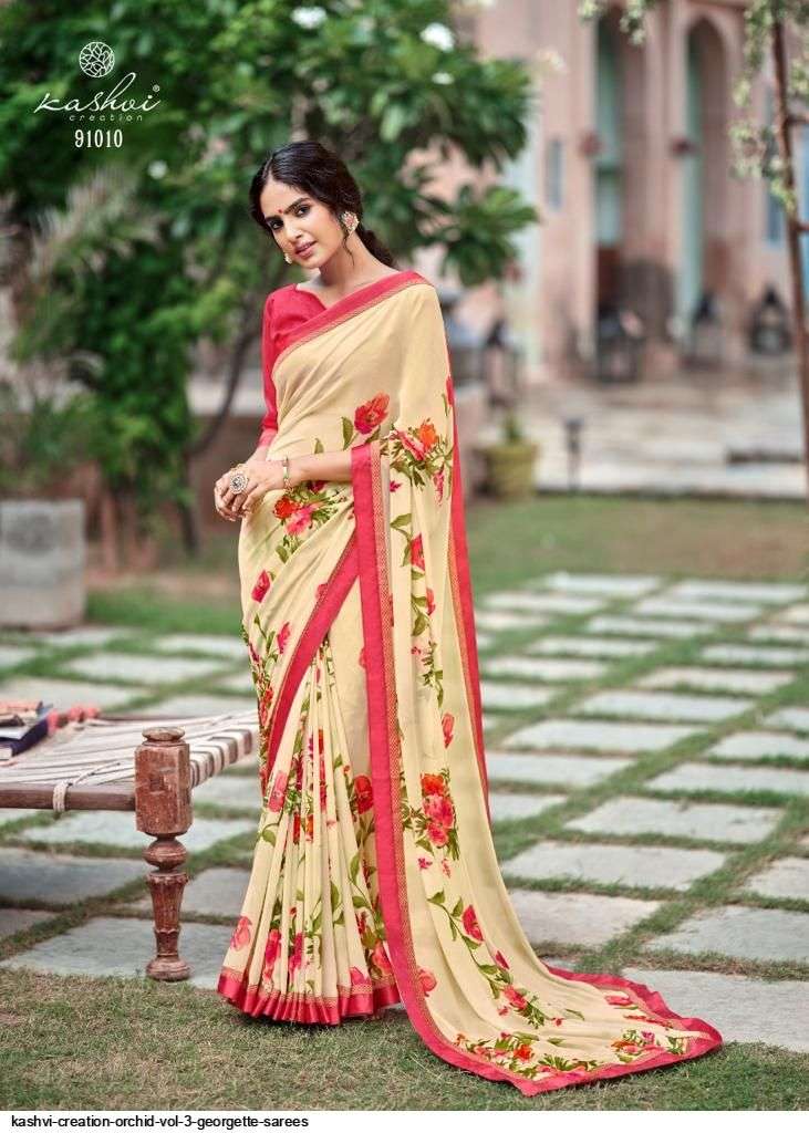 kashvi orchid vol 3 series 91001-91010 Major Georgette With Fancy Lace saree