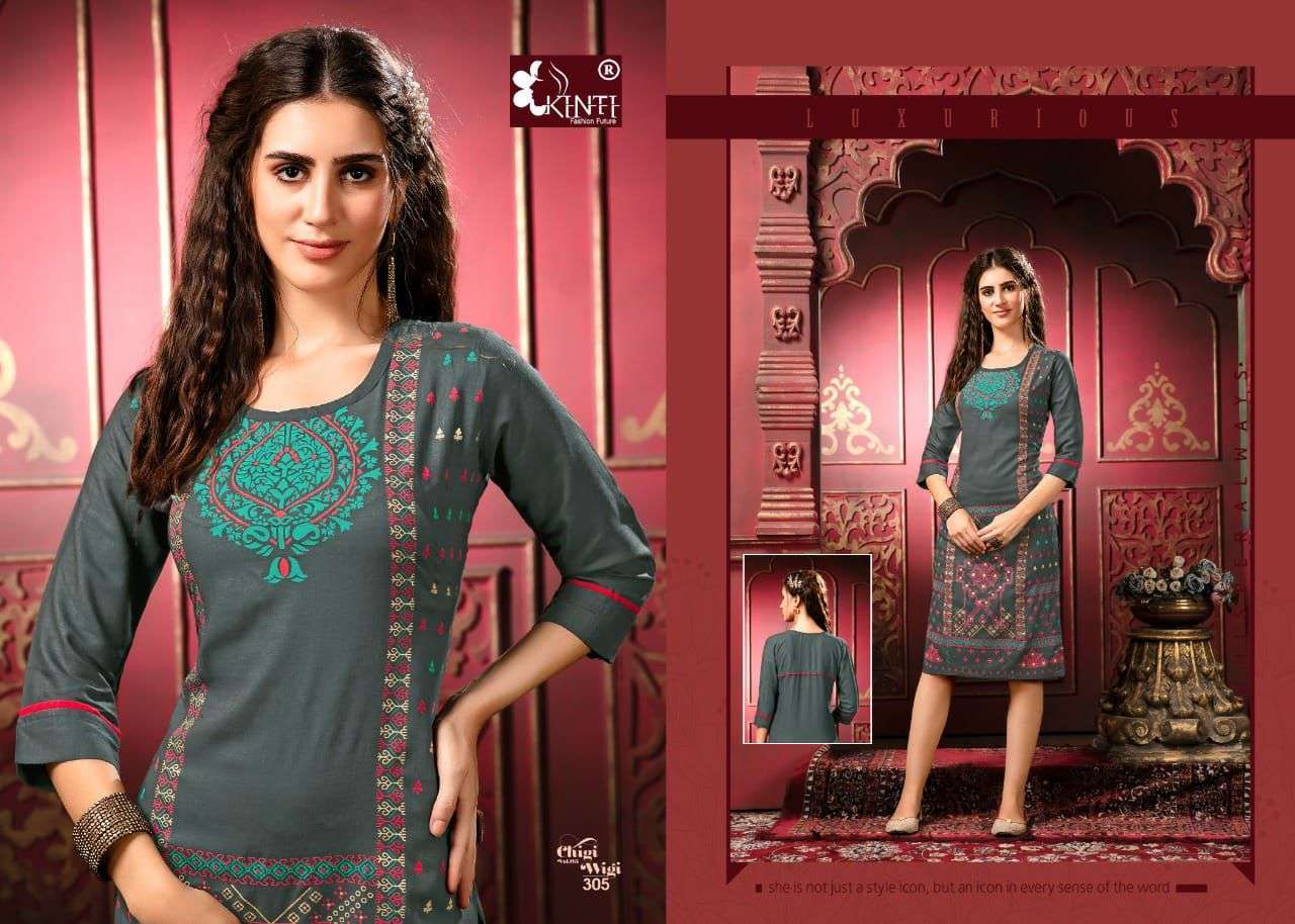 kinti chigi wigi 3 series 101-110 rayon slub multi color foil print kurti 