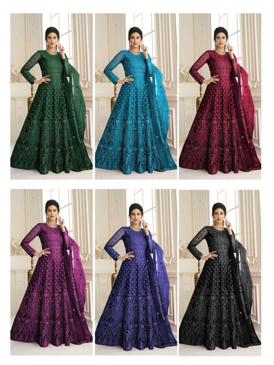 AASHIRWAD AARUSHI SAYURI 107 COLORS DESIGNER HEAVY NET SUIT 