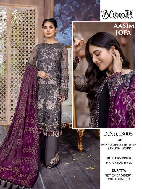 Noor Aasim Jofa series 13005-13007 Georgette Embroidery Work suit