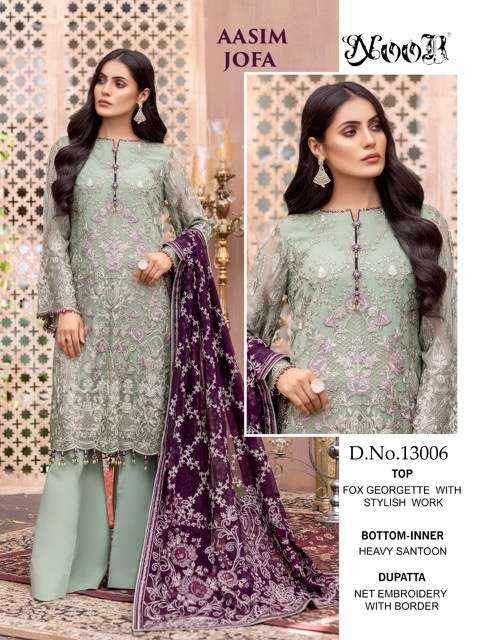 Noor Aasim Jofa series 13005-13007 Georgette Embroidery Work suit
