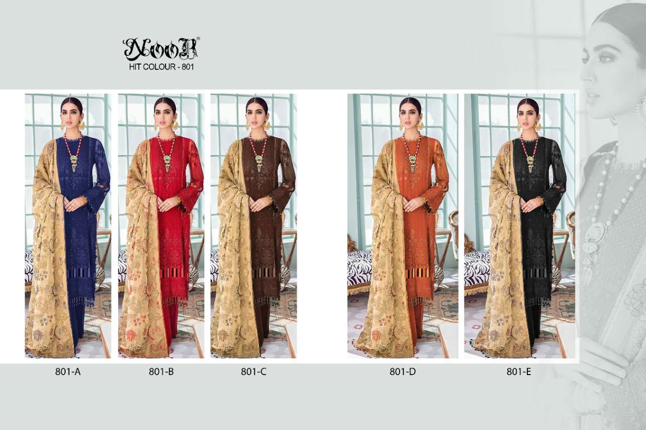Noor Hit Colour-801 Faux Georgette With Self Embroidered Work suit
