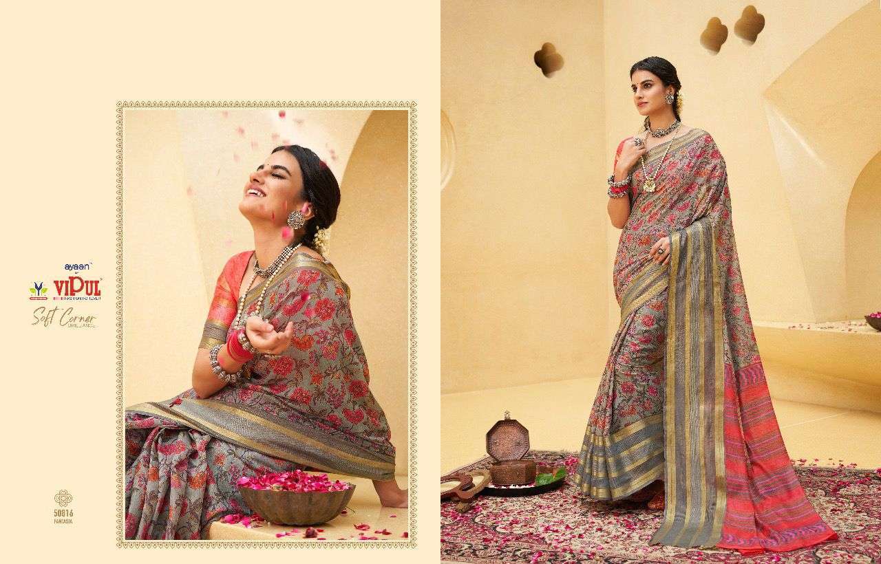 vipul soft corner brilliance cat 508 series 50805-50816 linen saree