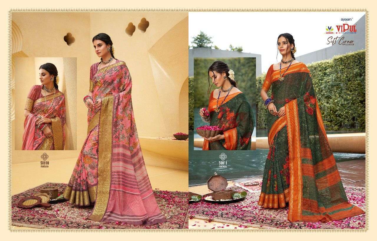 vipul soft corner brilliance cat 508 series 50805-50816 linen saree