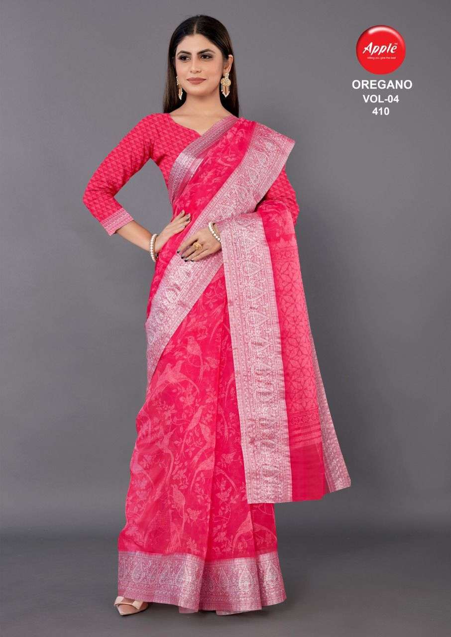 apple oregano vol 3 & 4 series 301-312 Organza with zari weaving border saree