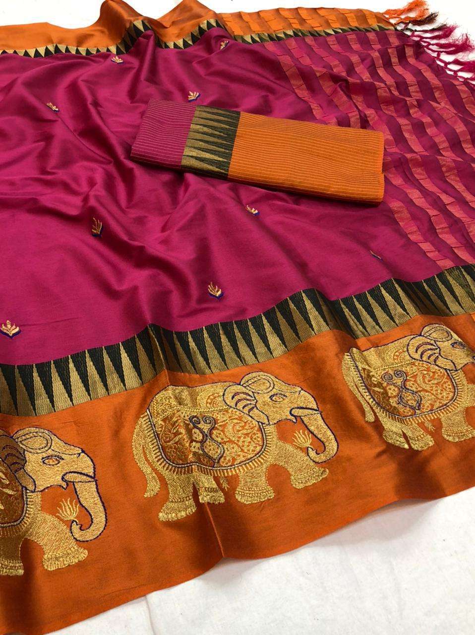BT-51 GAJRAJ DESIGNER ORA SILK SLUB WITH WORK BORDER SAREE