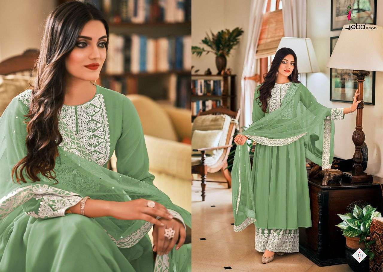 eba dil noor series 1340-1341 pure georgette with embroidery work suit