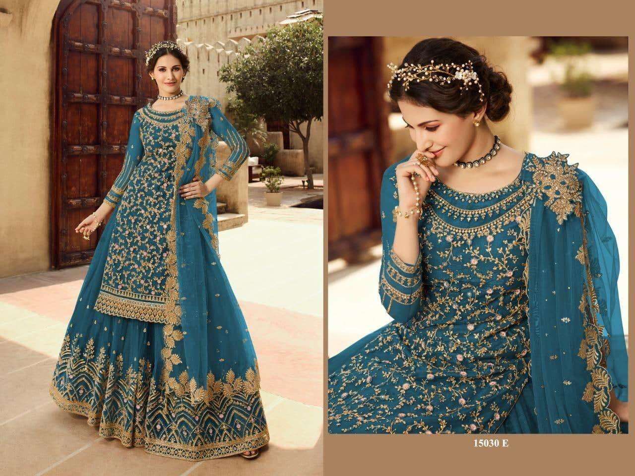 GLOSSY SIMAR AMYRA SHAIVI 15030 COLORS DESIGNER SOFT NET SUIT 