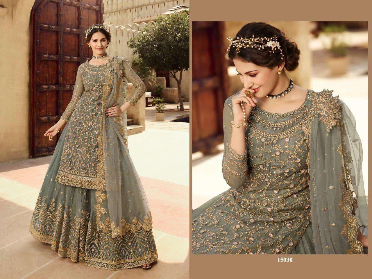 GLOSSY SIMAR AMYRA SHAIVI 15030 COLORS DESIGNER SOFT NET SUIT 