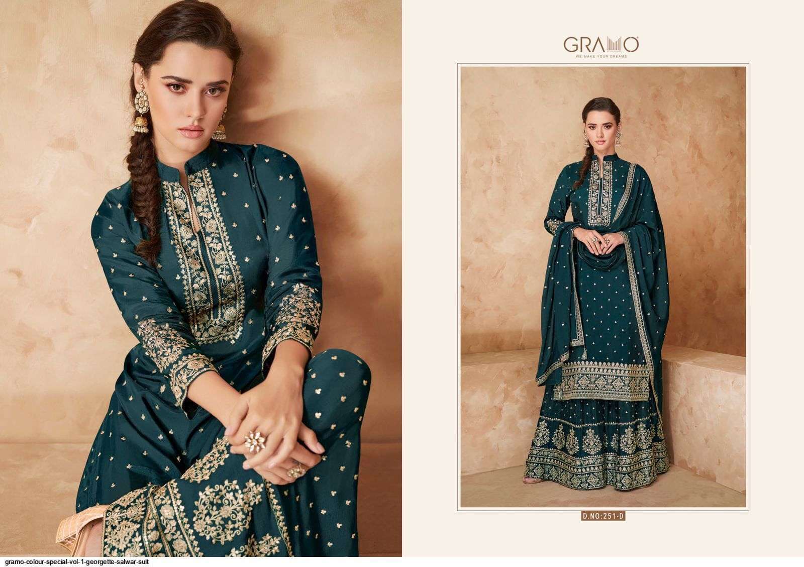 gramo color special series 251 heavy faux georgette suit 