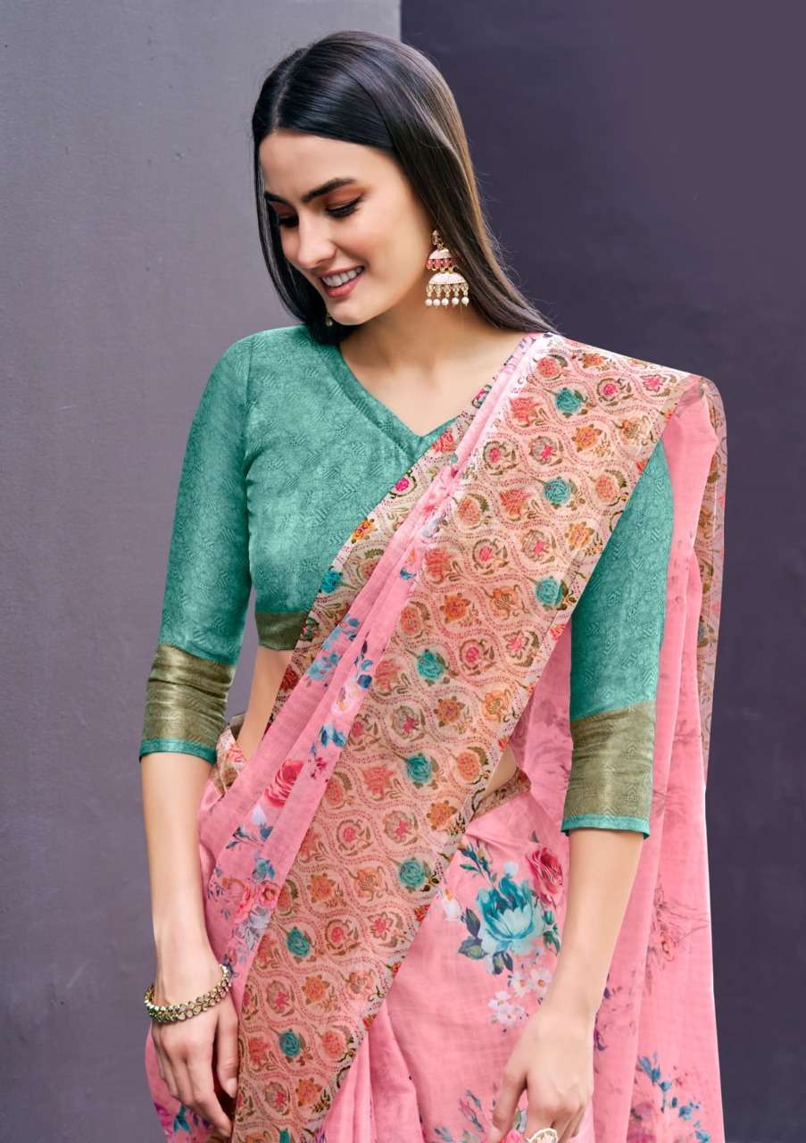 shangrila rosey orgenza vol 3 Digital floral Prints On Slub Organza saree