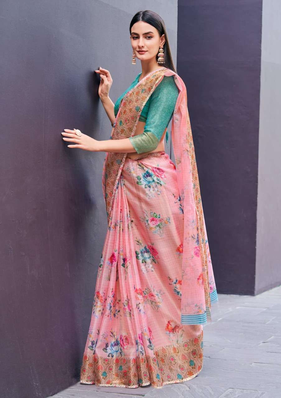 shangrila rosey orgenza vol 3 Digital floral Prints On Slub Organza saree