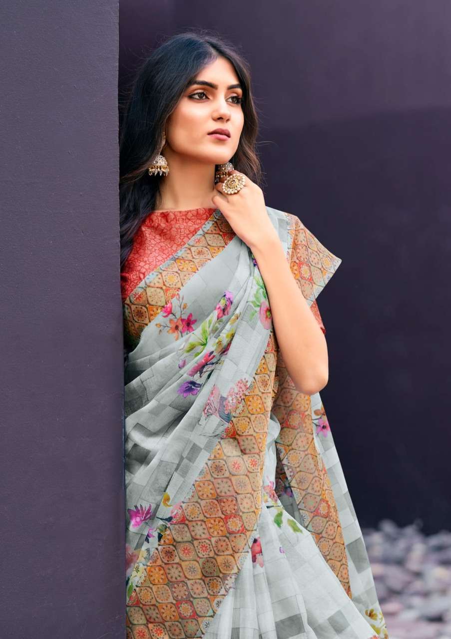 shangrila rosey orgenza vol 3 Digital floral Prints On Slub Organza saree