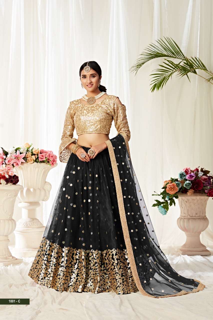 AAWIYA 1001 COLORS DESIGNER BUTTERFLY NET LEHENGA 