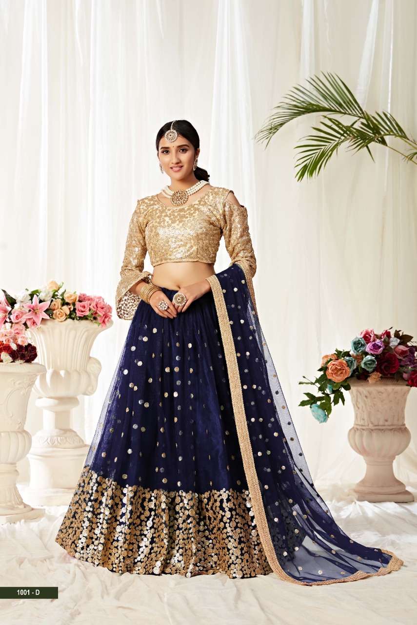 AAWIYA 1001 COLORS DESIGNER BUTTERFLY NET LEHENGA 