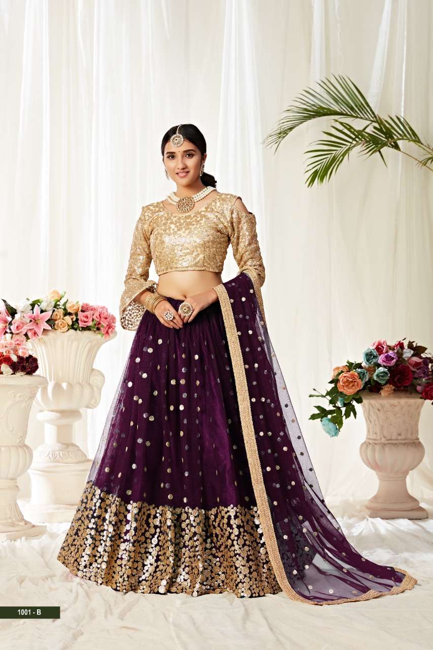 AAWIYA 1001 COLORS DESIGNER BUTTERFLY NET LEHENGA 