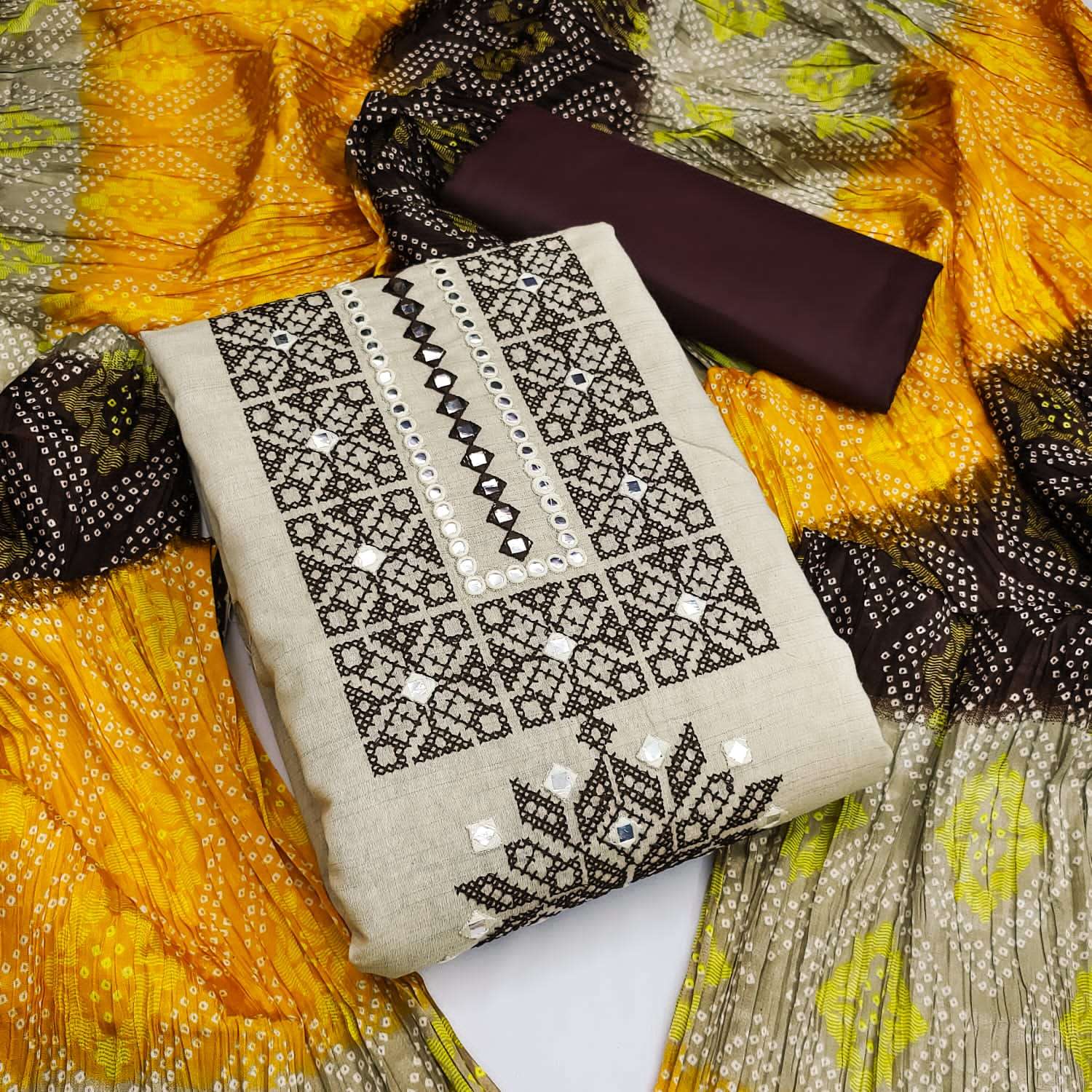BT-07 DESIGNER KHADI COTTON MULTI MIRROR WORK NON CATALOG SUIT 