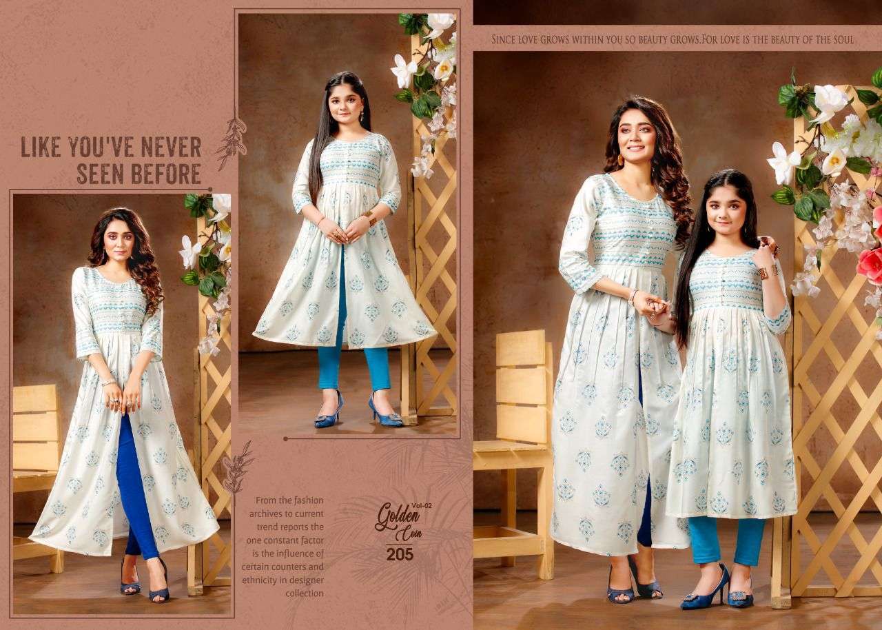 Golden Coin Vol 2 Series 201-207 Heavy Pure Rayon 14 Kg Kurti compulsory all size