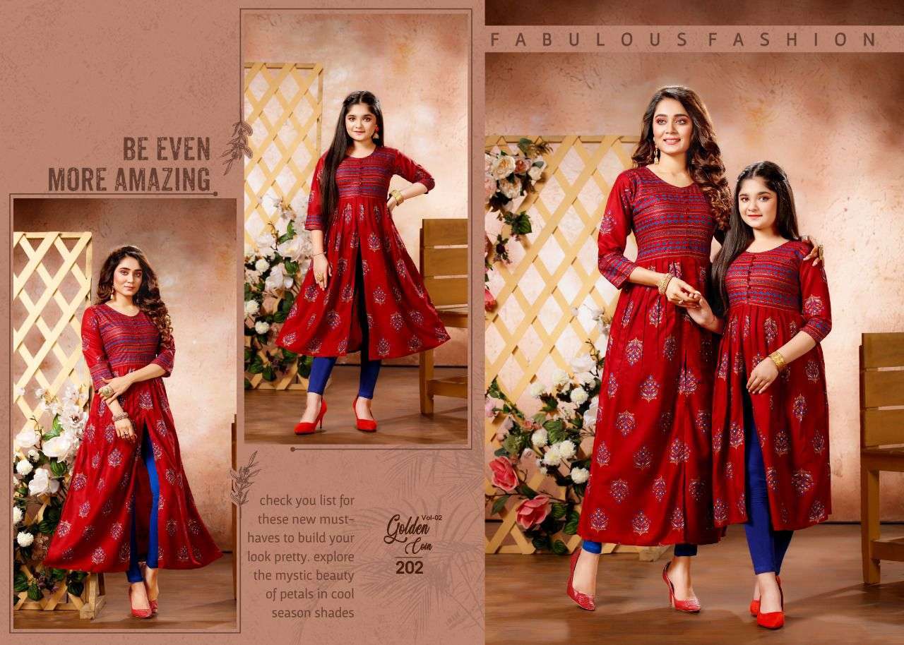 Golden Coin Vol 2 Series 201-207 Heavy Pure Rayon 14 Kg Kurti compulsory all size