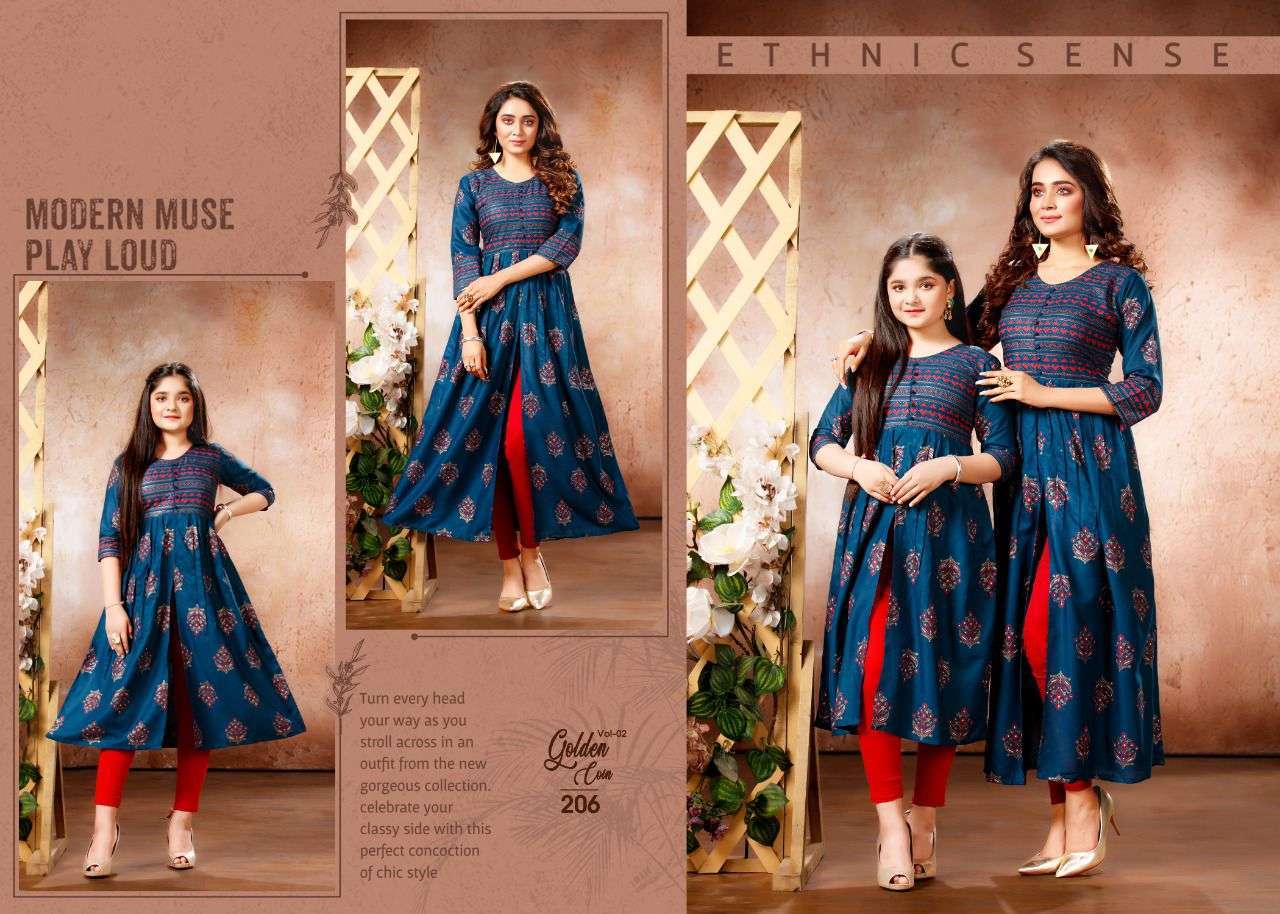 Golden Coin Vol 2 Series 201-207 Heavy Pure Rayon 14 Kg Kurti compulsory all size