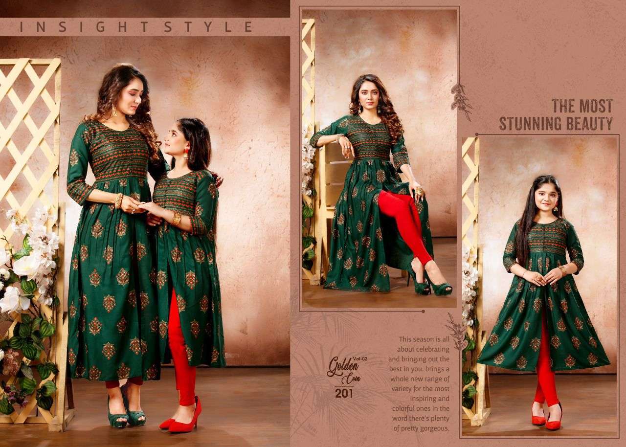 Golden Coin Vol 2 Series 201-207 Heavy Pure Rayon 14 Kg Kurti compulsory all size