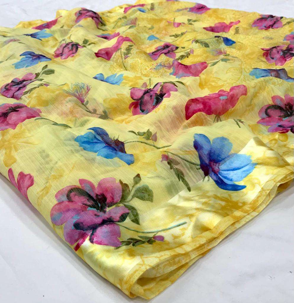 rajyog flory silk soft linen sarees best rate for shop