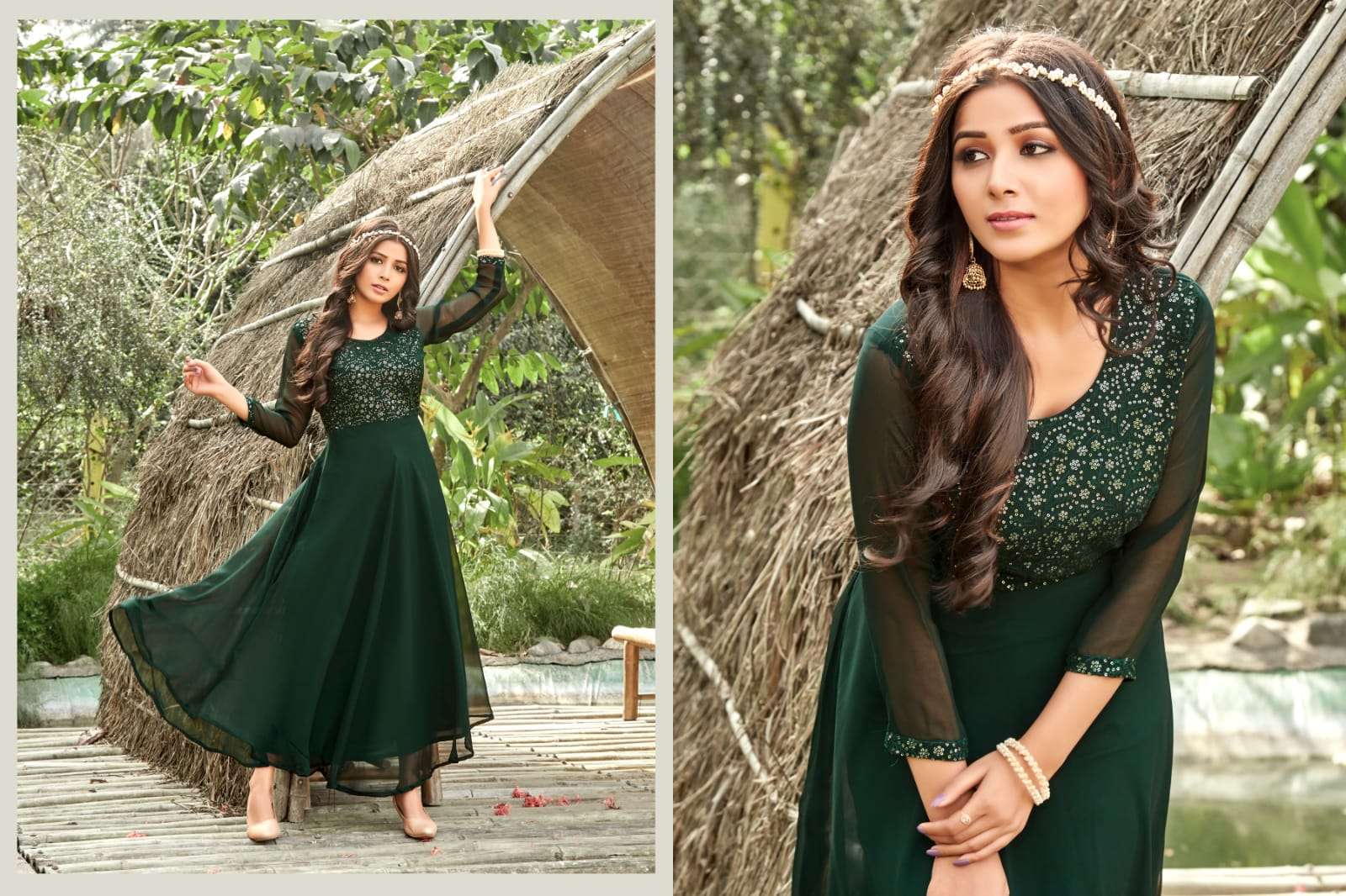tips & tops cindrella Heavy Georgette Mirror work Full Flair gown