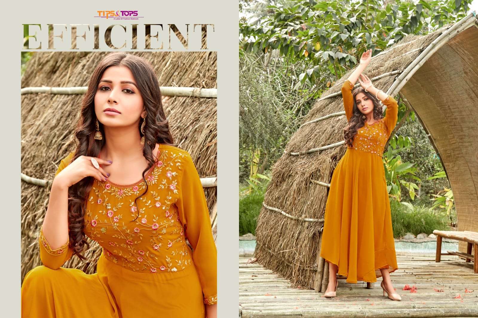 tips & tops cindrella Heavy Georgette Mirror work Full Flair gown