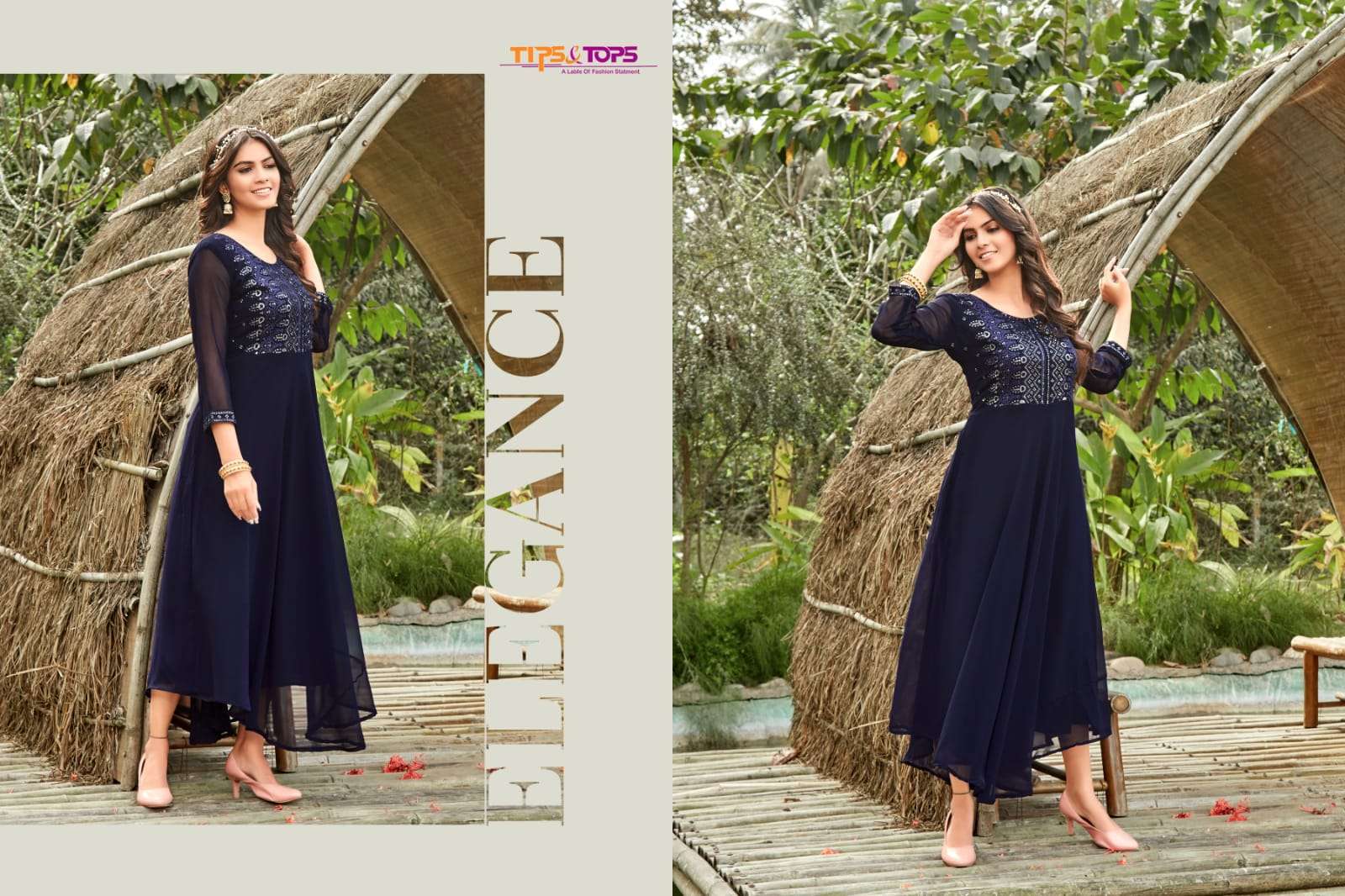 tips & tops cindrella Heavy Georgette Mirror work Full Flair gown
